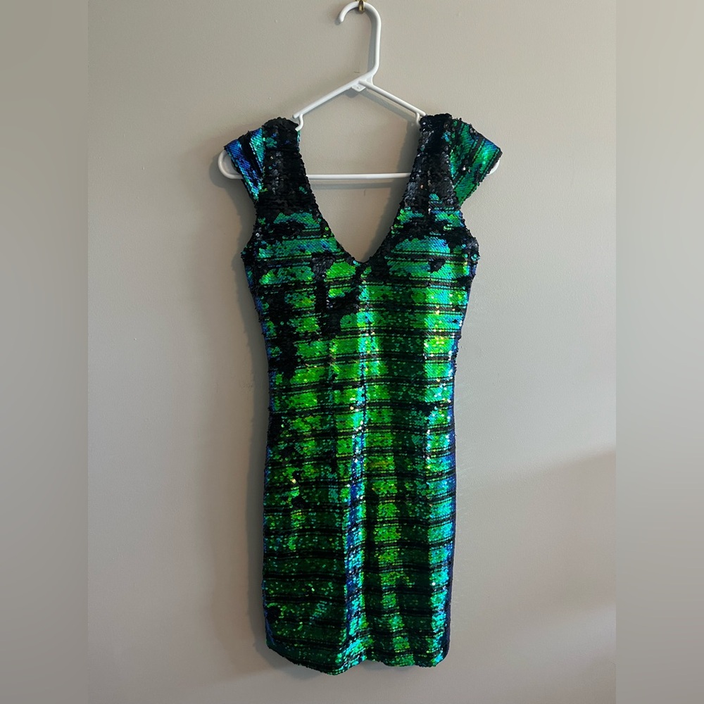 Dear Moon Cap Sleeve Sequin Striped Bodycon Dress Size 1